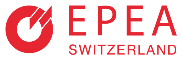 Das Logo der Organisation EPEA Switzerland, bestehend aus einem roten Kreis mit einem schwarzen Häkchen und roten Text.