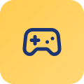 Symbol eines Videospiel-Controllers auf gelbem Hintergrund.