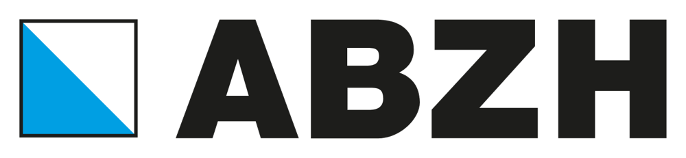 Logo mit einem blauen und weißen Quadrat auf der linken Seite und den schwarzen Buchstaben 'ABZH' rechts davon.