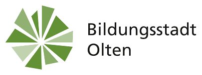 Logo der Bildungsstadt Olden, bestehend aus einem grünen, kreisförmigen, segmentierten Design mit dem Text 'Bildungsstadt Olden' daneben.
