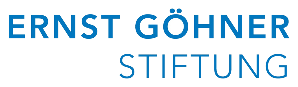 Der Name der Ernst Göhner Stiftung in blauer Schrift auf weißem Hintergrund.
