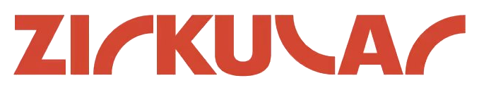 Der Text 'Zirkular' in roter, künstlerisch verzerrter Schrift auf weißem Hintergrund.