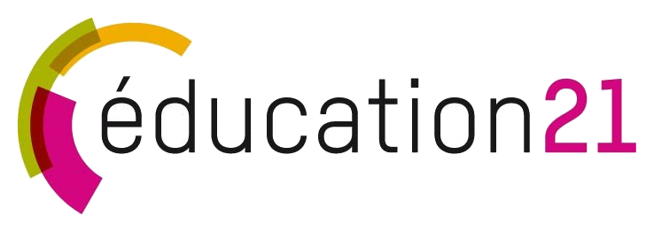 Logo mit dem Text 'éducation 21' und einem farbigen, halbkreisförmigen Design in den Farben grün, orange, gelb und rosa.